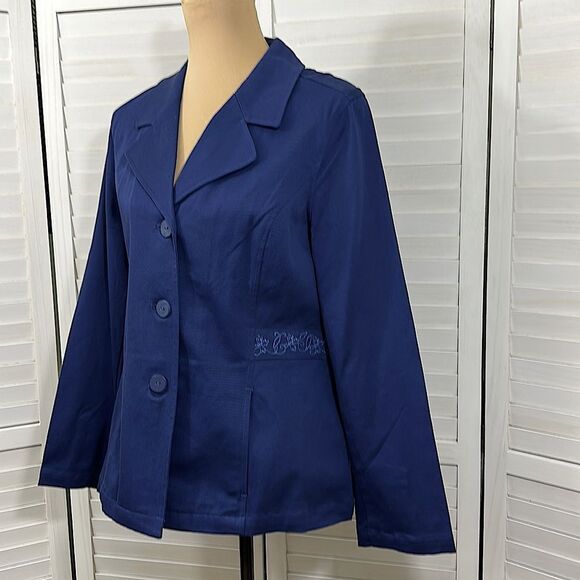 Denim & Co Peplum Blazer Medium Blue Stretch NWOT - Picture 3 of 14
